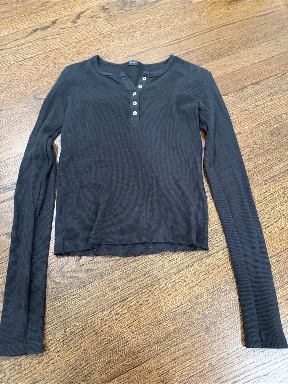 Brandy Melville Black Ribbed Button-Up Henley